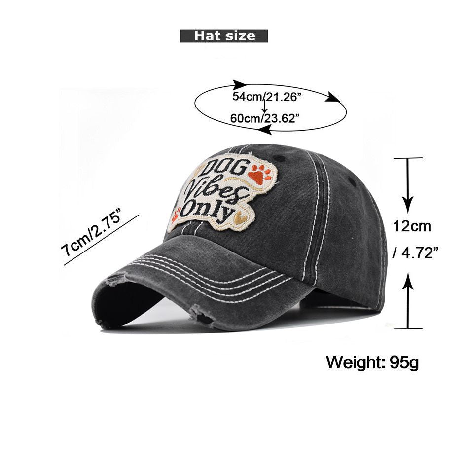 Dog Vibes Only Embroidered Baseball Cap - Distressed Vintage Patch Hat, Unisex Adjustable Cotton Cap