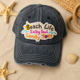 Beach Life Salty Soul Sandy Toes Distressed Baseball Cap Wholesale By Dozen(12PCs)