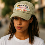 Beach Life Salty Soul Sandy Toes Distressed Baseball Cap Wholesale By Dozen(12PCs)