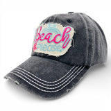 "Beach Please" Baseball Cap-Distressed WHOLESALE BY DOZEN(12PCS)