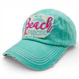 "Beach Please" Baseball Cap-Distressed WHOLESALE BY DOZEN(12PCS)