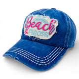 "Beach Please" Baseball Cap-Distressed WHOLESALE BY DOZEN(12PCS)