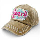 "Beach Please" Baseball Cap-Distressed WHOLESALE BY DOZEN(12PCS)