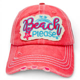 "Beach Please" Baseball Cap-Distressed WHOLESALE BY DOZEN(12PCS)
