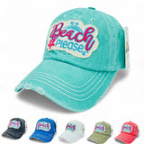 "Beach Please" Baseball Cap-Distressed WHOLESALE BY DOZEN(12PCS)
