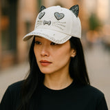 "Big Eye Cat" BLING STONE BASEBALL CAP WHOLESALE BY DOZEN(12PCS)