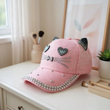 "Big Eye Cat" BLING STONE BASEBALL CAP WHOLESALE BY DOZEN(12PCS)