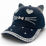 "Big Eye Cat" BLING STONE BASEBALL CAP WHOLESALE BY DOZEN(12PCS)