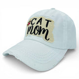 "Cat Mom" DISTRESSED BASEBALL CAP WHOLESALE BY DOZEN(12PCS)