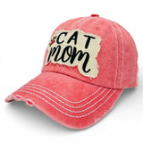 "Cat Mom" DISTRESSED BASEBALL CAP WHOLESALE BY DOZEN(12PCS)