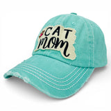 "Cat Mom" DISTRESSED BASEBALL CAP WHOLESALE BY DOZEN(12PCS)