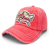 "God Bless" DISTRESSED BASEBALL CAP WHOLESALE BY DOZEN(12PCS)