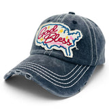 "God Bless" DISTRESSED BASEBALL CAP WHOLESALE BY DOZEN(12PCS)