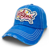 "God Bless" DISTRESSED BASEBALL CAP WHOLESALE BY DOZEN(12PCS)
