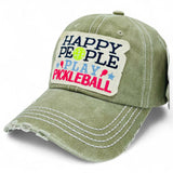 "Happy People Play Pickleball" DISTRESSED BASEBALL CAP WHOLESALE BY DOZEN(12PCS)