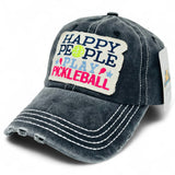 "Happy People Play Pickleball" DISTRESSED BASEBALL CAP WHOLESALE BY DOZEN(12PCS)
