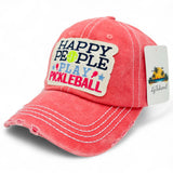 "Happy People Play Pickleball" DISTRESSED BASEBALL CAP WHOLESALE BY DOZEN(12PCS)