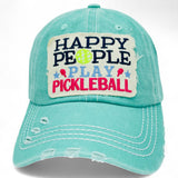 "Happy People Play Pickleball" DISTRESSED BASEBALL CAP WHOLESALE BY DOZEN(12PCS)