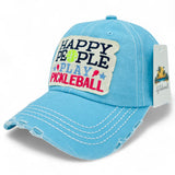 "Happy People Play Pickleball" DISTRESSED BASEBALL CAP WHOLESALE BY DOZEN(12PCS)