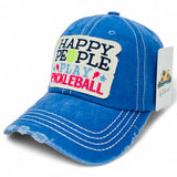 "Happy People Play Pickleball" DISTRESSED BASEBALL CAP WHOLESALE BY DOZEN(12PCS)