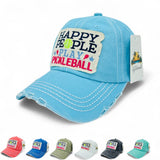 "Happy People Play Pickleball" DISTRESSED BASEBALL CAP WHOLESALE BY DOZEN(12PCS)