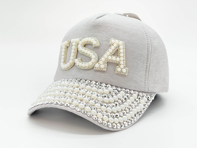 "USA" BLING STONE BASEBALL CAP WHOLESALE BY DOZEN(12PCS)