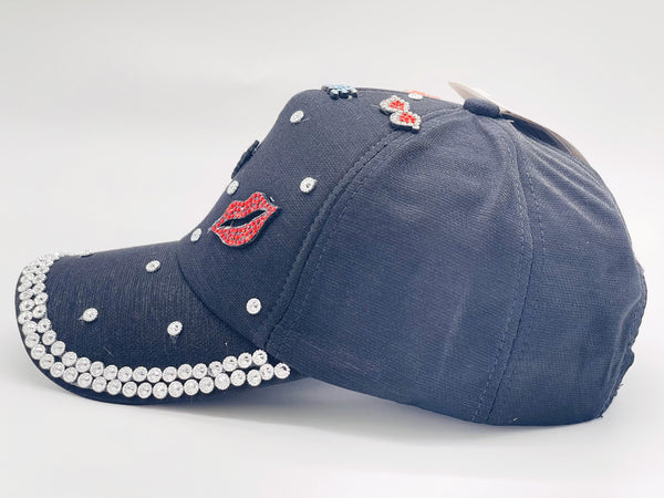 "LOVE,RED LIPS" BLING STONE BASEBALL CAP WHOLESALE BY DOZEN(12PCS)
