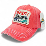 "Messy Hair Don't Care" DISTRESSED BASEBALL CAP WHOLESALE BY DOZEN(12PCS)