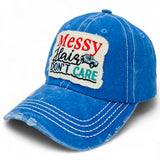 "Messy Hair Don't Care" DISTRESSED BASEBALL CAP WHOLESALE BY DOZEN(12PCS)