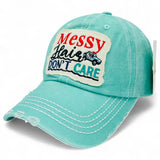 "Messy Hair Don't Care" DISTRESSED BASEBALL CAP WHOLESALE BY DOZEN(12PCS)