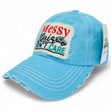 "Messy Hair Don't Care" DISTRESSED BASEBALL CAP WHOLESALE BY DOZEN(12PCS)