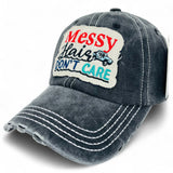 "Messy Hair Don't Care" DISTRESSED BASEBALL CAP WHOLESALE BY DOZEN(12PCS)