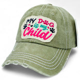 "My Dog is My Child" DISTRESSED BASEBALL CAP WHOLESALE BY DOZEN(12PCS)