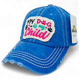 "My Dog is My Child" DISTRESSED BASEBALL CAP WHOLESALE BY DOZEN(12PCS)