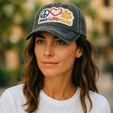 "Peace Love Dog" DISTRESSED BASEBALL CAP WHOLESALE BY DOZEN(12PCS)