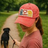 "Peace Love Dog" DISTRESSED BASEBALL CAP WHOLESALE BY DOZEN(12PCS)
