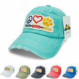 "Peace Love Dog" DISTRESSED BASEBALL CAP WHOLESALE BY DOZEN(12PCS)