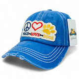 "Peace Love Dog" DISTRESSED BASEBALL CAP WHOLESALE BY DOZEN(12PCS)