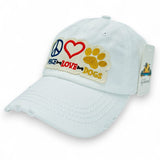 "Peace Love Dog" DISTRESSED BASEBALL CAP WHOLESALE BY DOZEN(12PCS)