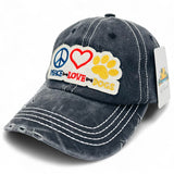 "Peace Love Dog" DISTRESSED BASEBALL CAP WHOLESALE BY DOZEN(12PCS)