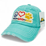 "Peace Love Dog" DISTRESSED BASEBALL CAP WHOLESALE BY DOZEN(12PCS)