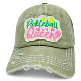 "Pickleball Queen" DISTRESSED BASEBALL CAP WHOLESALE BY DOZEN(12PCS)