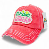 "Pickleball Queen" DISTRESSED BASEBALL CAP WHOLESALE BY DOZEN(12PCS)
