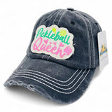 "Pickleball Queen" DISTRESSED BASEBALL CAP WHOLESALE BY DOZEN(12PCS)