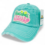 "Pickleball Queen" DISTRESSED BASEBALL CAP WHOLESALE BY DOZEN(12PCS)