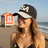 "USA" BLING STONE BASEBALL CAP WHOLESALE BY DOZEN(12PCS)