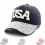 "USA" BLING STONE BASEBALL CAP WHOLESALE BY DOZEN(12PCS)