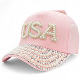 "USA" BLING STONE BASEBALL CAP WHOLESALE BY DOZEN(12PCS)