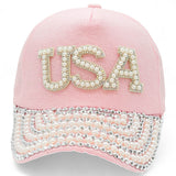 "USA" BLING STONE BASEBALL CAP WHOLESALE BY DOZEN(12PCS)