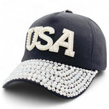 "USA" BLING STONE BASEBALL CAP WHOLESALE BY DOZEN(12PCS)